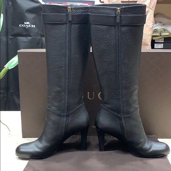 GUCCI CELLARIUS Black Pebbled Leather Boots - Picture 5 of 8